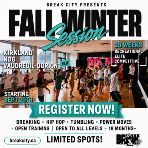 Break City Flyer promoting fall/winter dance session for 2026-2027